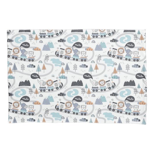 ジャングルアニマルトレインベビー幼児少年 枕カバー (正面)