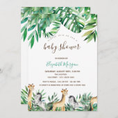 ジャングルアニマルトロピカルホテル葉の赤ちゃんシャワー 招待状 (正面/裏面)