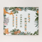 ジャングルアニマルトロピカル葉ハッピーバースデー ジグソーパズル (横)