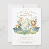 ジャングルアニマルニュートラルベビーシャワー 招待状 (正面)
