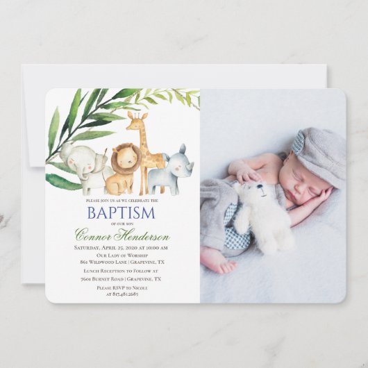 ジャングルアニマルバプテスマ写真招待状 招待状 (正面)