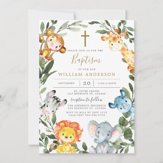 ジャングルアニマルバプテスマ/《キリスト教》洗礼式や命名式招待状 招待状 (正面)