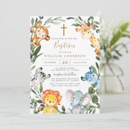 ジャングルアニマルバプテスマ/《キリスト教》洗礼式や命名式招待状 招待状 (スタンド正面)