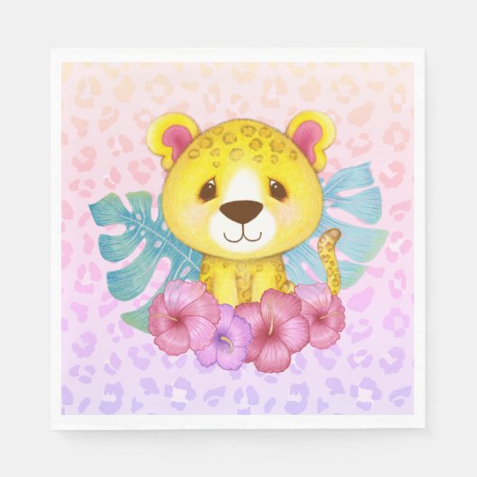 ジャングルアニマルヒョウフローラ赤ちゃんシャワー スタンダードランチョンナプキン (正面)