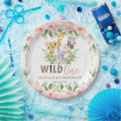 ジャングルアニマルピンクフローラワイルドワン誕生日 ペーパープレート (パーティー)