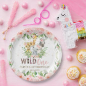 ジャングルアニマルピンクフローラワイルドワン誕生日 ペーパープレート (パーティー)