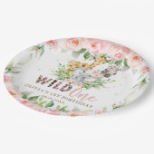 ジャングルアニマルピンクフローラワイルドワン誕生日 ペーパープレート (アングル)