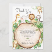 ジャングルアニマルベビーシャワー緑のサファリボーイ サンキューカード (正面)