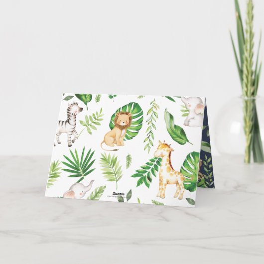 ジャングルアニマルベビーシャワー緑のサファリボーイ サンキューカード (裏面)