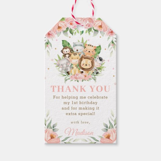 ジャングルアニマルベビージャーシャワー誕生日ありがとう御恩 ギフトタグ (正面)
