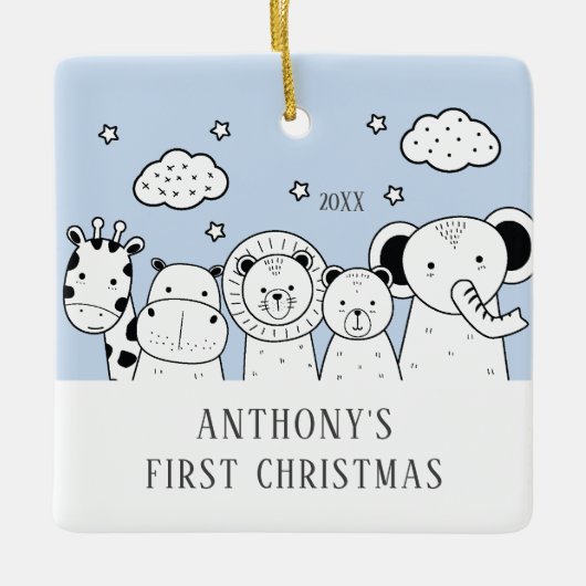 ジャングルアニマルベビー初めてのクリスマスオーナメント セラミックオーナメント (正面)