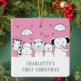 ジャングルアニマルベビー初めてのクリスマスオーナメント セラミックオーナメント