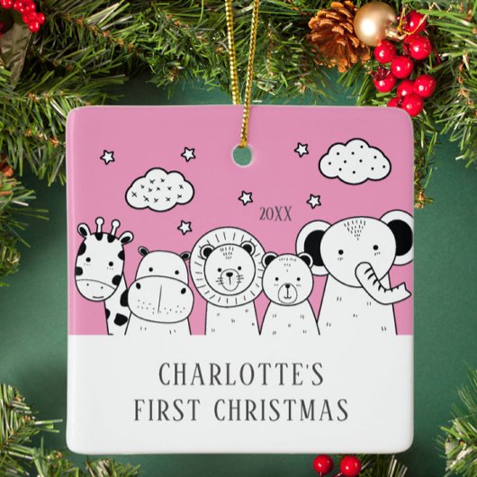 ジャングルアニマルベビー初めてのクリスマスオーナメント セラミックオーナメント