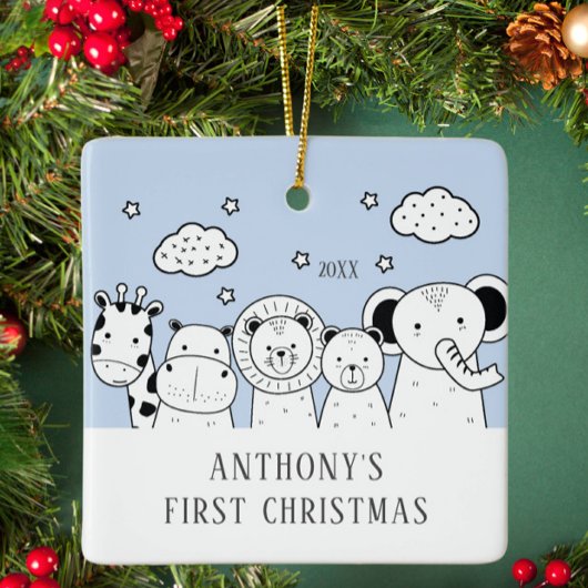 ジャングルアニマルベビー初めてのクリスマスオーナメント セラミックオーナメント