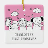 ジャングルアニマルベビー初めてのクリスマスオーナメント セラミックオーナメント (正面)