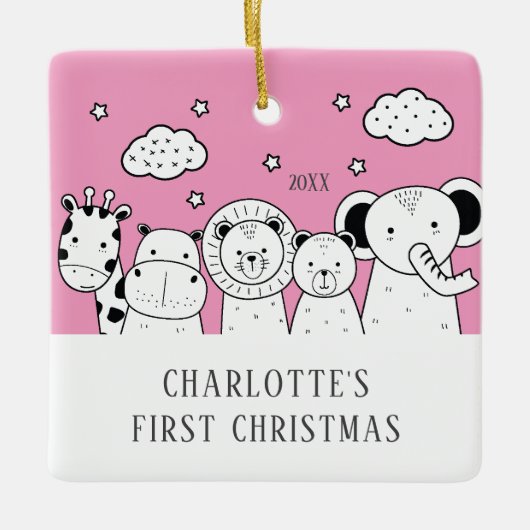ジャングルアニマルベビー初めてのクリスマスオーナメント セラミックオーナメント (正面)