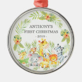 ジャングルアニマルベビー初めてのクリスマスオーナメント メタルオーナメント (正面)