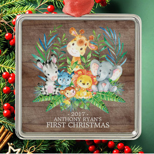 ジャングルアニマルベビー初めてのクリスマスオーナメント メタルオーナメント