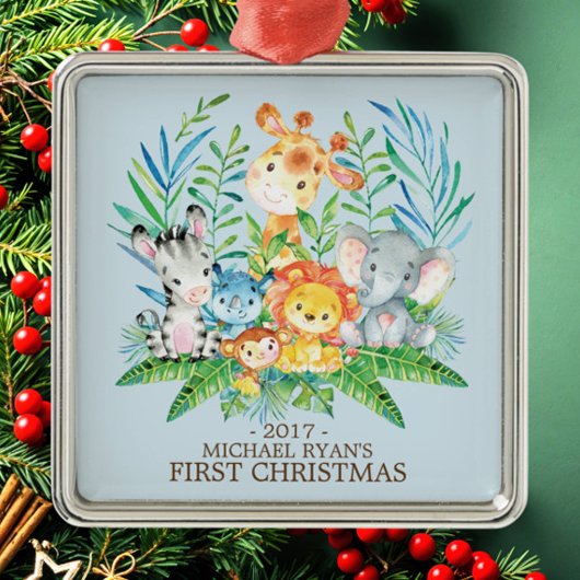 ジャングルアニマルベビー初めてのクリスマスオーナメント メタルオーナメント