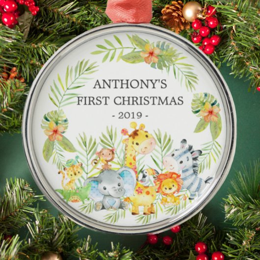 ジャングルアニマルベビー初めてのクリスマスオーナメント メタルオーナメント
