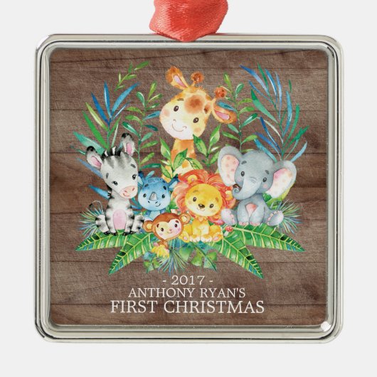 ジャングルアニマルベビー初めてのクリスマスオーナメント メタルオーナメント (正面)