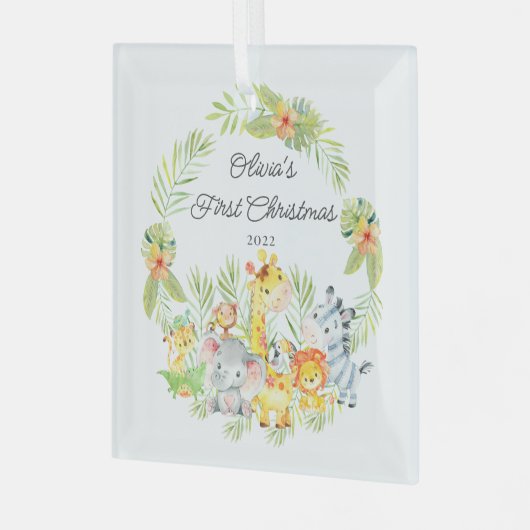 ジャングルアニマルベビー初めてのクリスマス ガラスオーナメント (正面左)
