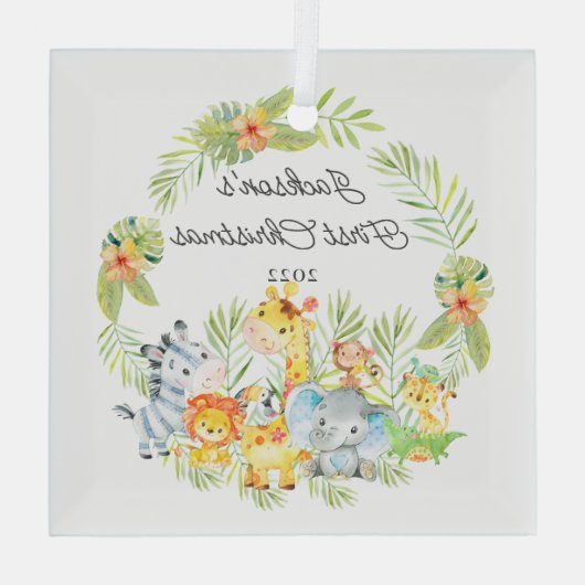 ジャングルアニマルベビー初めてのクリスマス ガラスオーナメント (裏面)