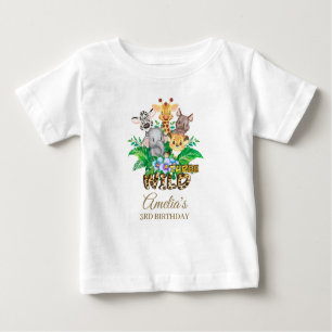 ジャングルアニマルワイルドスリーガール3rd誕生日の衣装 ベビーTシャツ