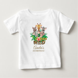 ジャングルアニマルワイルドツーガール2nd誕生日の衣装 ベビーTシャツ