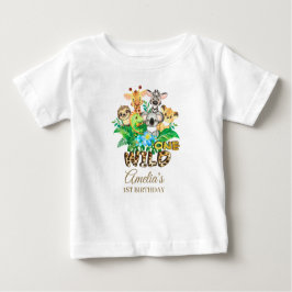 ジャングルアニマルワイルドワンガール1stバースデーコーディネート ベビーTシャツ