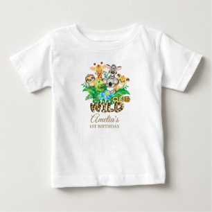 ジャングルアニマルワイルドワンガール1stバースデーコーディネート ベビーTシャツ