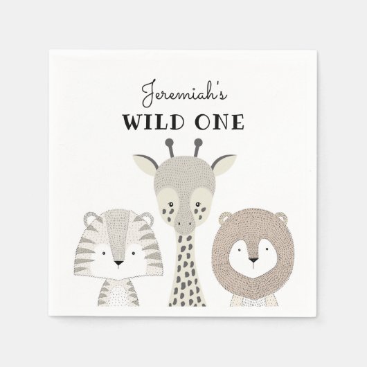 ジャングルアニマルワイルドワン誕生日ボーイベビーシャワー スタンダードカクテルナプキン (正面)