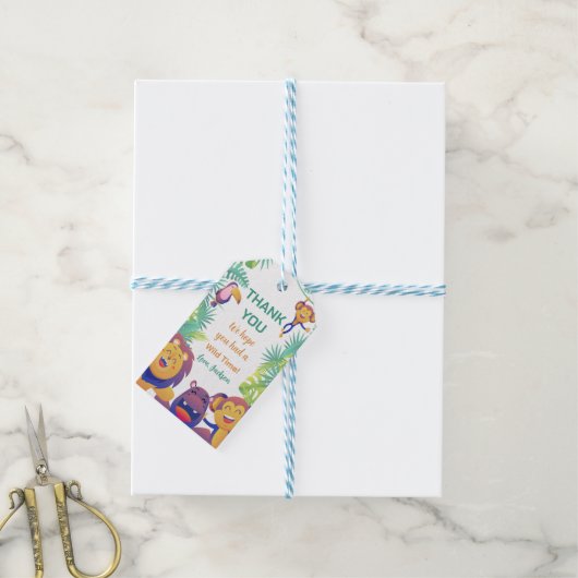 ジャングルアニマル誕生日ギフトラベル ギフトタグ (より糸付き)