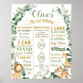 ジャングルアニマル誕生日マイルストーン誕生統計 ポスター