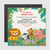ジャングルアニマル誕生日招待状ボーイズ磁気 (正面/裏面)