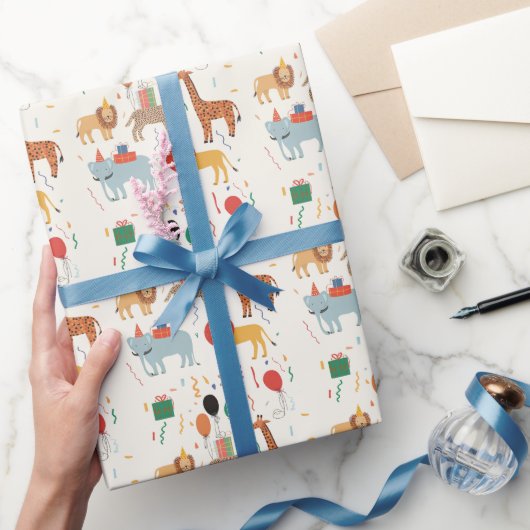 ジャングルアニマル誕生日 ラッピングペーパー (ギフト)