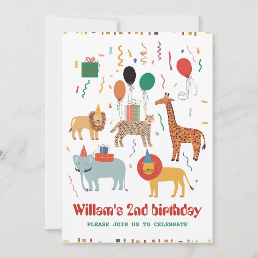 ジャングルアニマル2nd誕生日招待状 招待状 (正面)