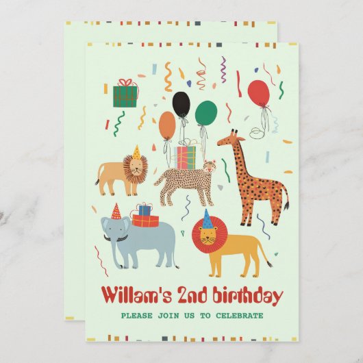 ジャングルアニマル2nd誕生日招待状 招待状 (正面/裏面)