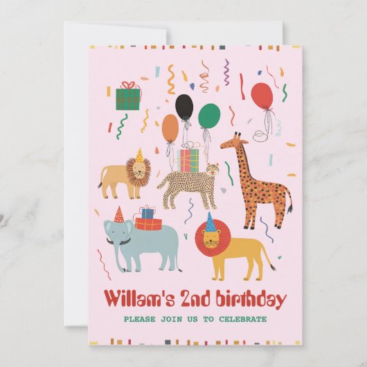 ジャングルアニマル2nd誕生日招待状 招待状 (正面)