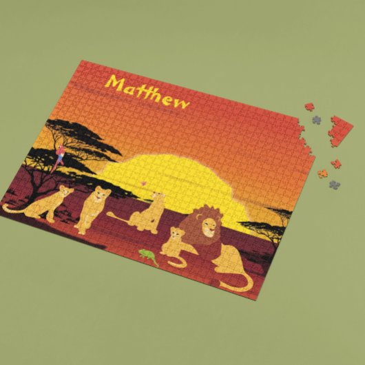 ジャングルアフリカのライオンパーソナライズされた王 ジグソーパズル