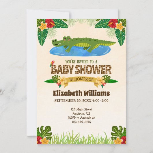 ジャングルアリゲーターワニ赤ちゃんシャワー招待状 招待状 (正面)