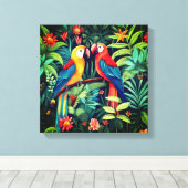 ジャングルアートに登場するマンガ鳥 キャンバスプリント (インサイチュ (ウッドフロア))