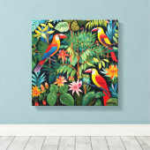 ジャングルアートの鳥を描く漫画 キャンバスプリント (インサイチュ (ウッドフロア))