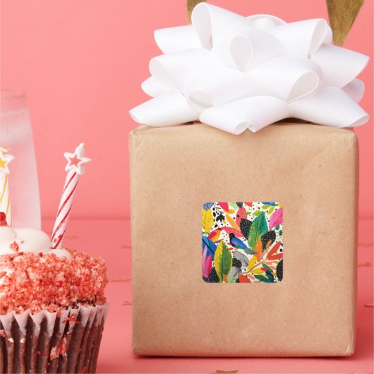 ジャングルアートカラフルの輝き スクエアシール (パーティー)