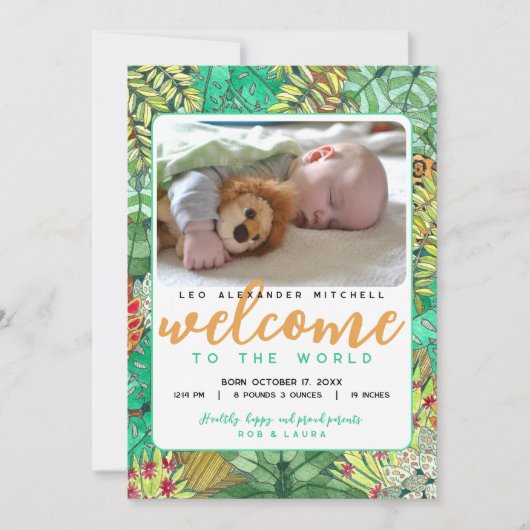 ジャングルウェルカムトゥザワールドフォト誕生 案内状 (正面)