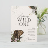 ジャングルウォーターカラーエレファントワイルドワン誕生日 招待状 (スタンド正面)
