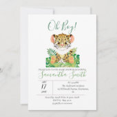ジャングルウォーターカラーベビーシャワーヒョウ招待状 招待状 (正面)