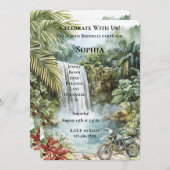 ジャングルウォーターフォールトロピカルバイク誕生日 招待状 (正面/裏面)