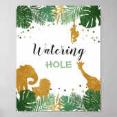 ジャングルウォーターリングホールサイン動物園サファリ飲み物テーブル ポスター (正面)