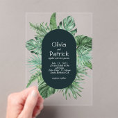 ジャングルウォーター色のトロピカルグリーン葉の招待 アクリル招待状 (インサイチュ (ポータブル))